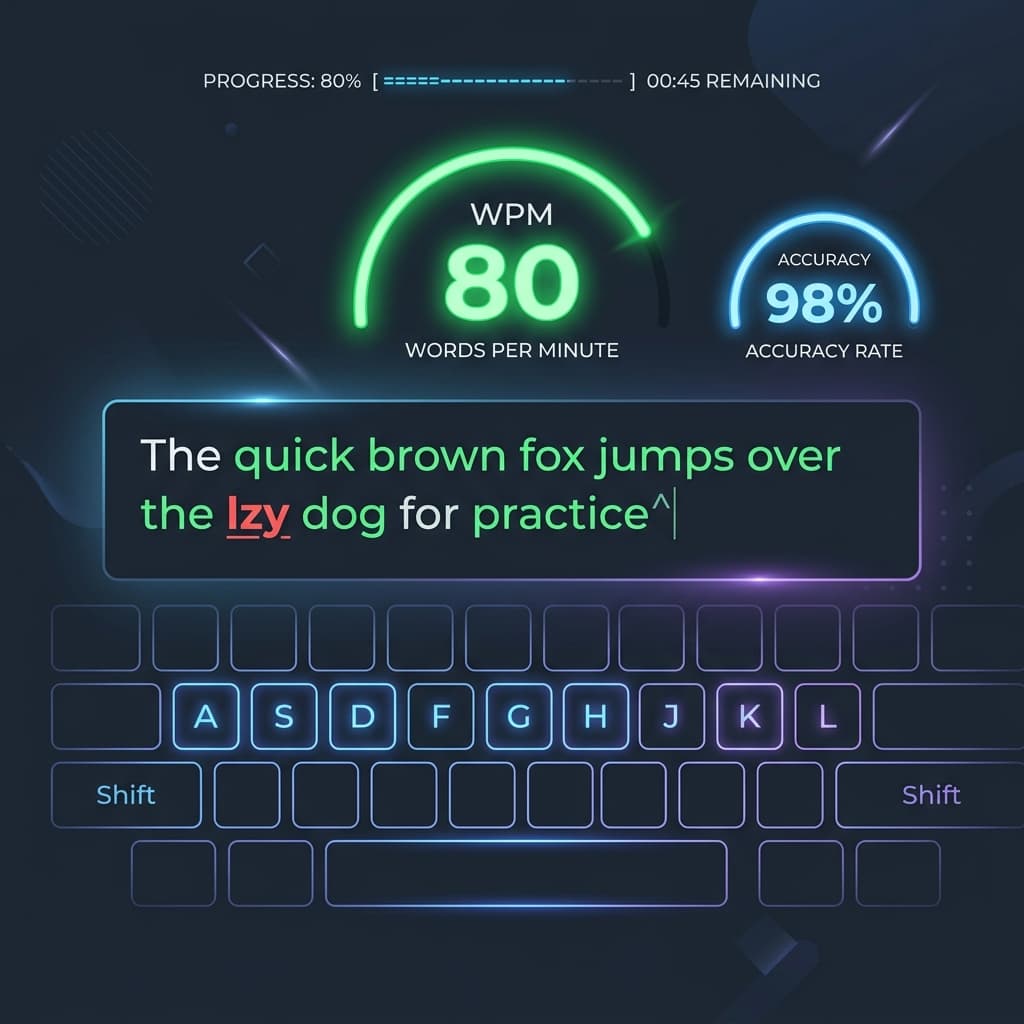 Practicing an online typing test on TypingThunder